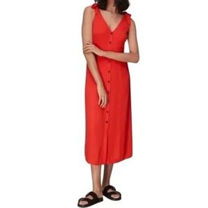 Whistles‎ Size 8 Hanna Tie Shoulder Dress Red Maxi Button Front Sleeveless